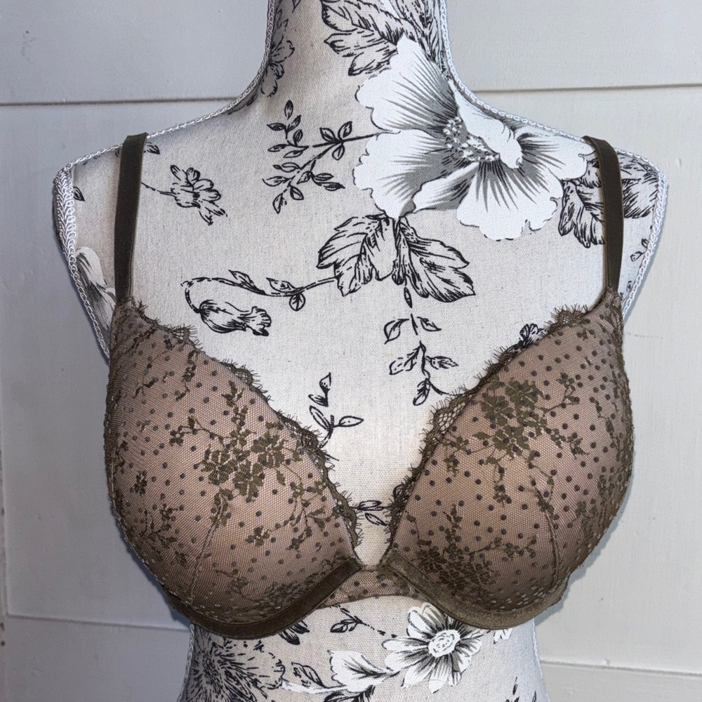 Victoria's Secret Dream Angel Olive Tan Lace Push Up Bra 36D